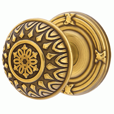 ##Antique Hardware## Solid Brass Lancaster Door Knob Set With Ribbon & Reed Rosette (Several Finish Options)