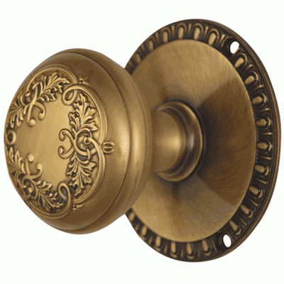 Antique Hardware Egg & Dart Rosette Door Set with Floral Leaf Door Knobs (Several Finishes Available) Door Knobs Brass Antique