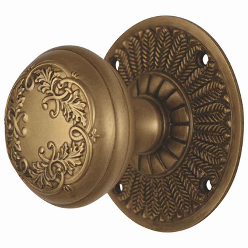 Antique Hardware Feather Rosette Door Set with Floral Leaf Door Knobs (Several Finishes Available) Quiet Door Knob