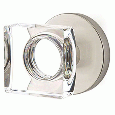 ##Antique Hardware## Modern Square Crystal Door Knob Set With Disk Rosette (Several Finish Options)