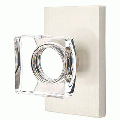 Antique Hardware Emtek Modern Square Crystal Door Knob Set With Modern Rectangular Rosette (Several Finish Options) EMTEK GLASS CRYSTAL MODERN SQUARE DOOR KNOB