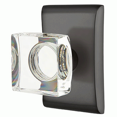 Antique Hardware Emtek Modern Square Crystal Door Knob Set With Neos Rosette (Several Finish Options) EMTEK GLASS CRYSTAL MODERN SQUARE DOOR KNOB