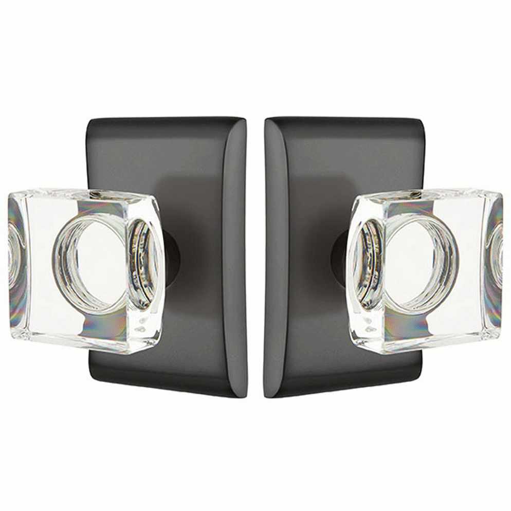 Antique Hardware Emtek Modern Square Crystal Door Knob Set With Neos Rosette (Several Finish Options) EMTEK GLASS CRYSTAL MODERN SQUARE DOOR KNOB