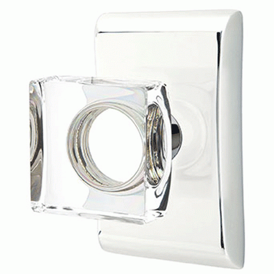 Antique Hardware Emtek Modern Square Crystal Door Knob Set With Neos Rosette (Several Finish Options) EMTEK GLASS CRYSTAL MODERN SQUARE DOOR KNOB