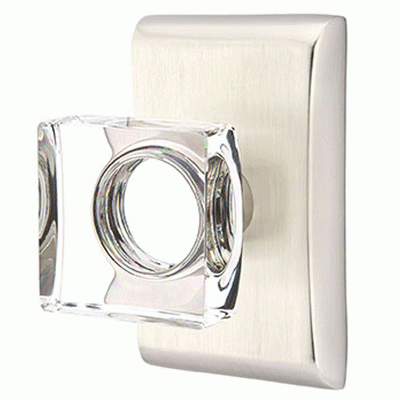 Antique Hardware Emtek Modern Square Crystal Door Knob Set With Neos Rosette (Several Finish Options) EMTEK GLASS CRYSTAL MODERN SQUARE DOOR KNOB