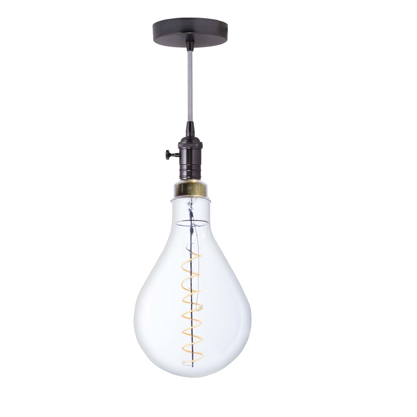 ##Antique Hardware## 4W LED Pear Shaped Grand 2200K Filament W/ Gunmetal Black Pendant With Silver String