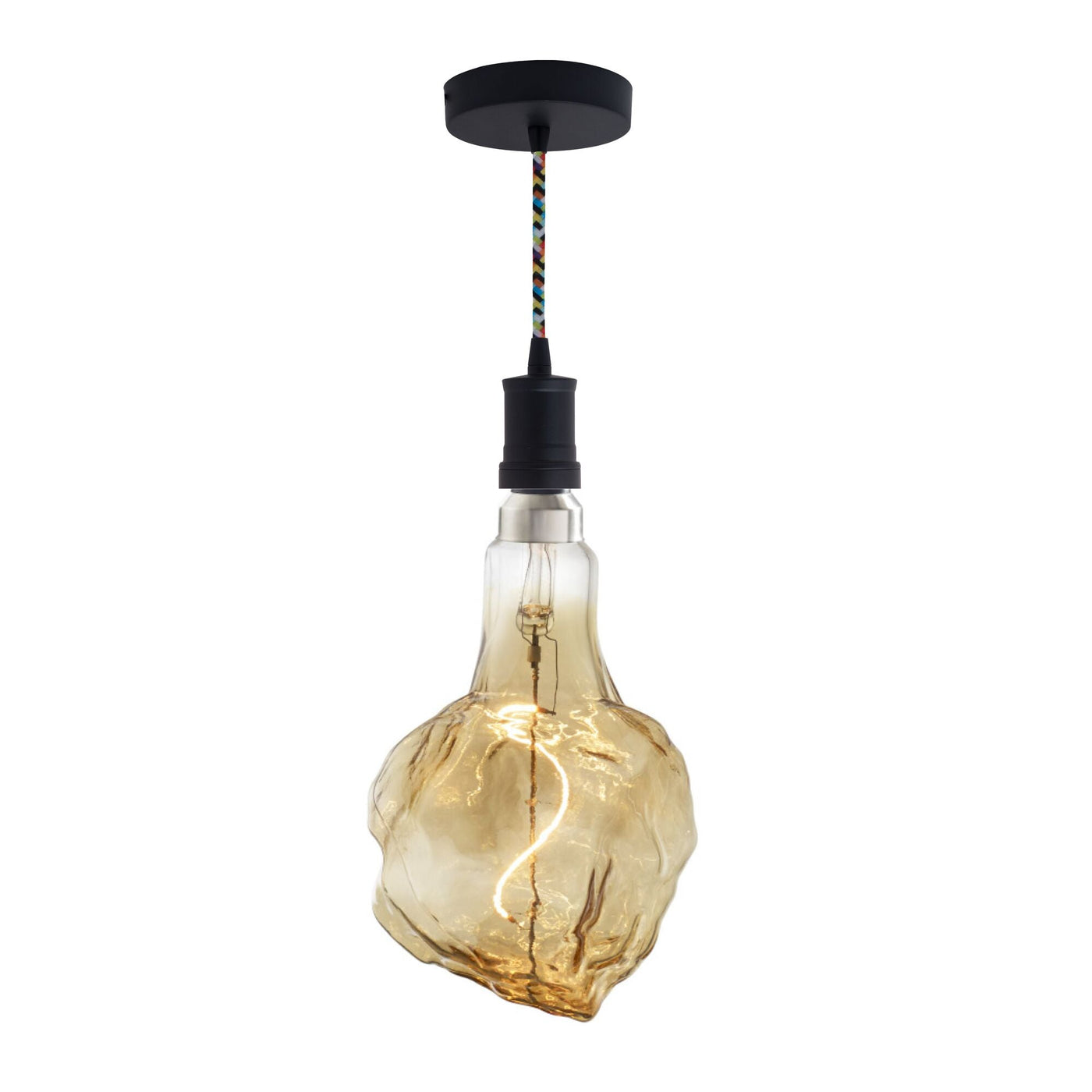 ##Antique Hardware## 4W LED Glacier Natural Grand 2200K Filament W/ Black Pendant With Multicolor String