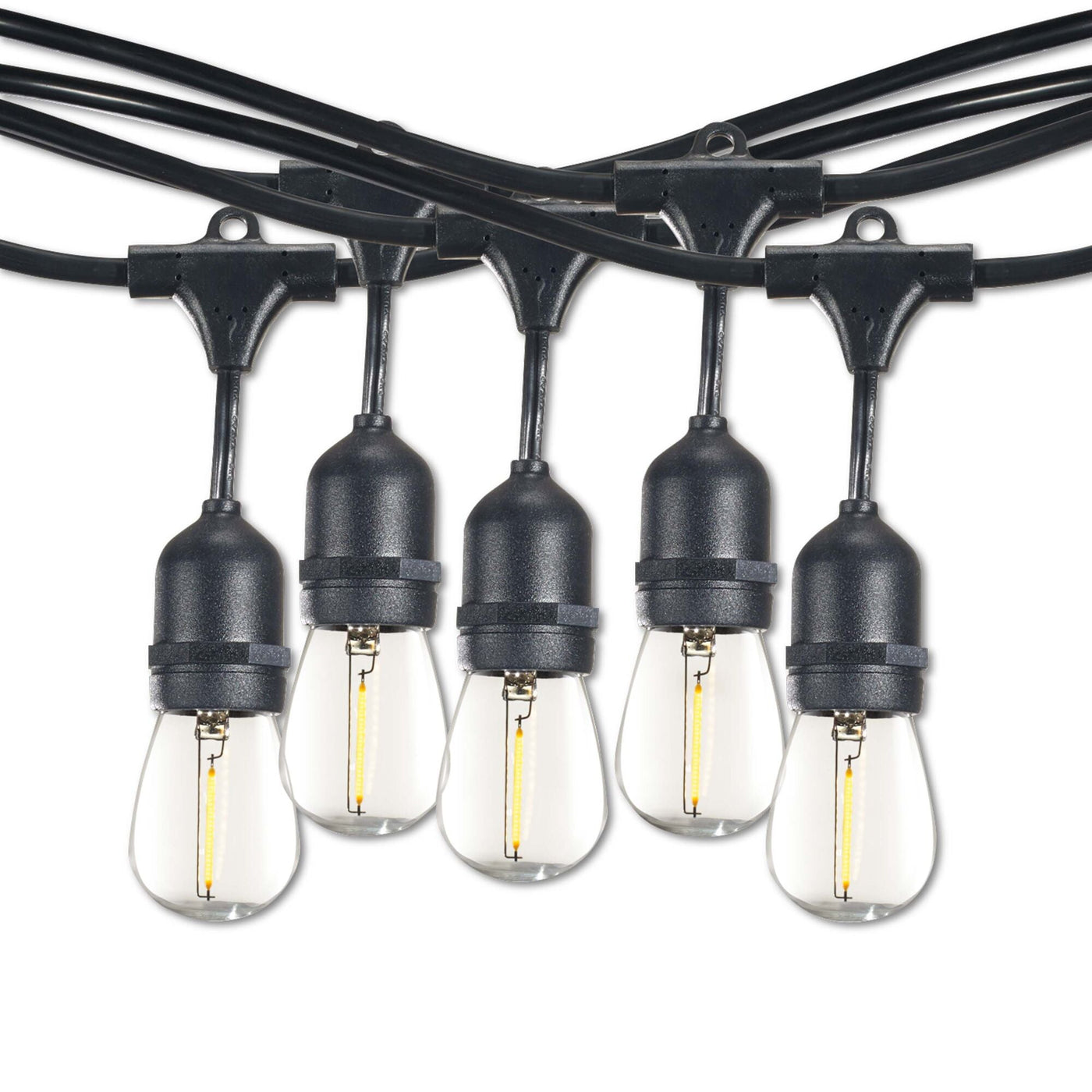 ##Antique Hardware## 14' String Light 10 Sockets 16" Spacing E26 Black Kit - W/1W Plastic LED S14 Clear LAMPS-2PK