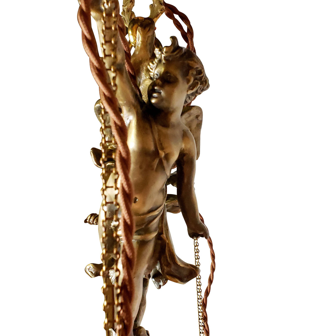 ##Antique Hardware## 22 Inch Handmade Antique Cherub Two-Light Chandelier With Brass Chain