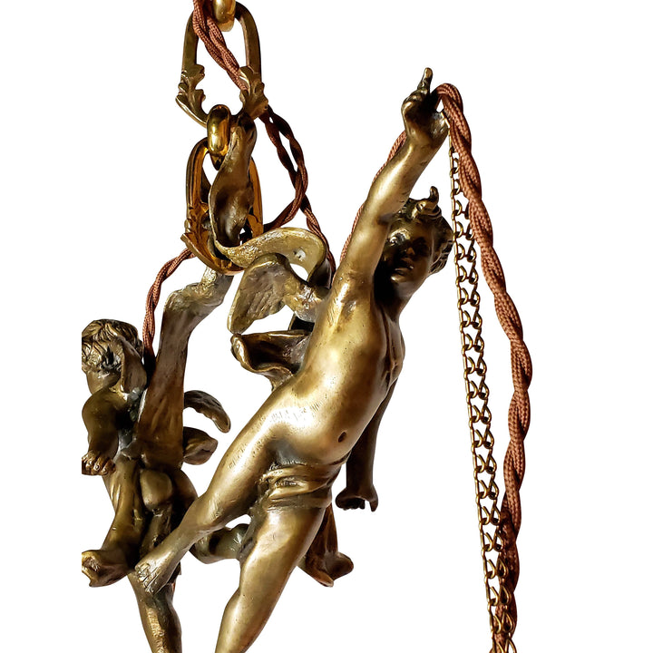 ##Antique Hardware## 22 Inch Handmade Antique Cherub Two-Light Chandelier With Brass Chain