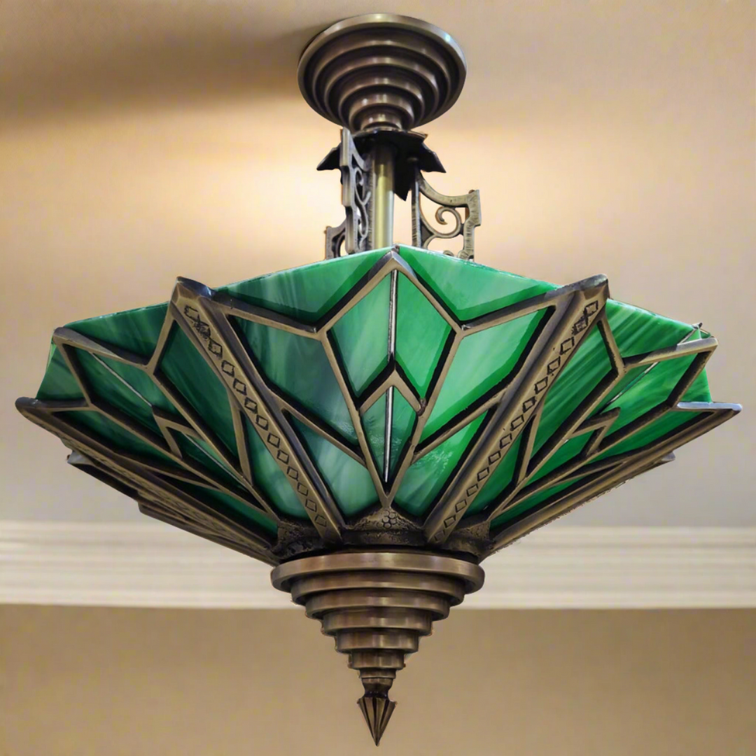 Art Deco Thabur - Tulip Design - exclusive ceiling lamp, orders soft-colored ceiling lamp in soft green with Niko fixture, beautifully stylized!