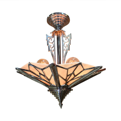 17 Inch Classic Art Deco Close Ceiling Light with Pink Champagne Glass (Polished Chrome Finish)