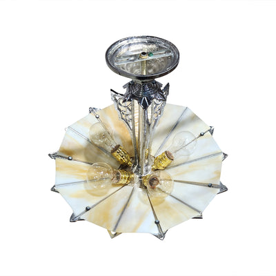 17 Inch Classic Art Deco Close Ceiling Light with Amber Glass (Polished Chrome Finish)