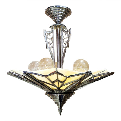 17 Inch Classic Art Deco Close Ceiling Light with Amber Glass (Polished Chrome Finish)