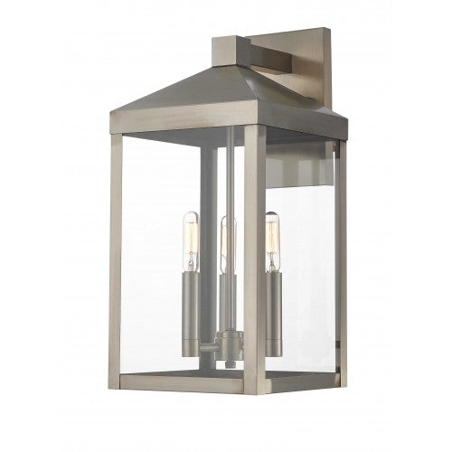 ##Antique Hardware## 3 Light Brushed Nickel Outdoor Wall Lantern