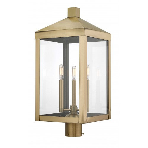 ##Antique Hardware## 3 Light Antique Brass Outdoor Post Top Lantern