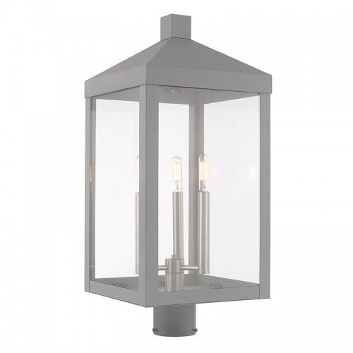 ##Antique Hardware## 3 Light Nordic Gray Outdoor Post Top Lantern