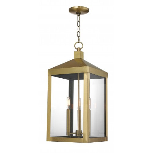 ##Antique Hardware## 3 Light Antique Brass Outdoor Pendant Lantern