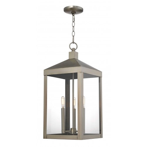 ##Antique Hardware## 3 Light Brushed Nickel Outdoor Pendant Lantern