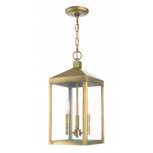 ##Antique Hardware## 3 Light Antique Brass Outdoor Pendant Lantern