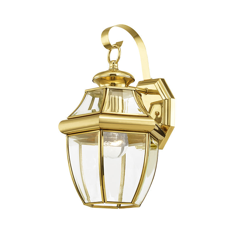 ##Antique Hardware## 1 Light Polished Brass Outdoor Wall Lantern