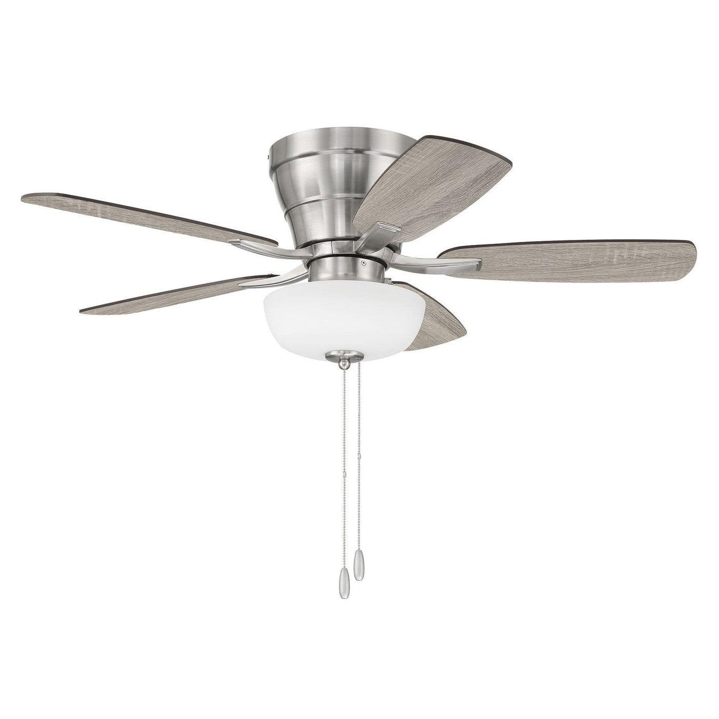 Antique Hardware 42" Wheeler 2-Light Bowl in Brushed Polished Nickel w/ Driftwood/Walnut Blades Ceiling Fan