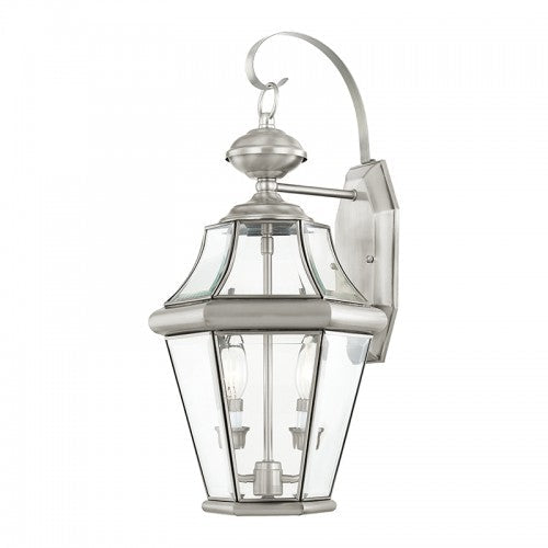 ##Antique Hardware## 2 Light Brushed Nickel Outdoor Wall Lantern