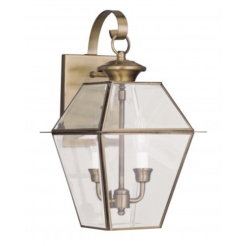 ##Antique Hardware## 2 Light Antique Brass Outdoor Wall Lantern