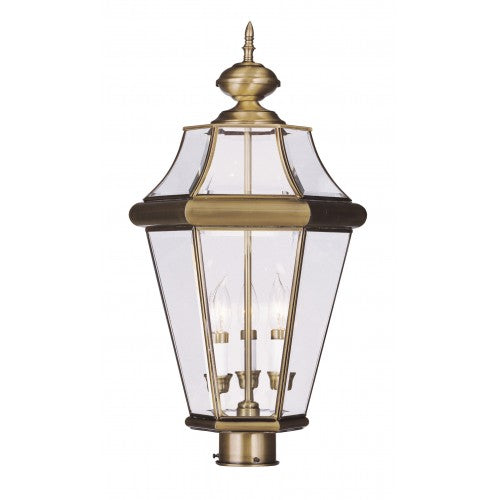 ##Antique Hardware## 3 Light Antique Brass Outdoor Post Top Lantern
