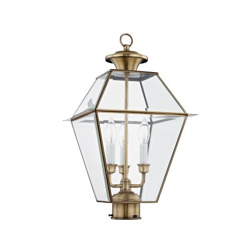 ##Antique Hardware## 3 Light Antique Brass Outdoor Post Top Lantern