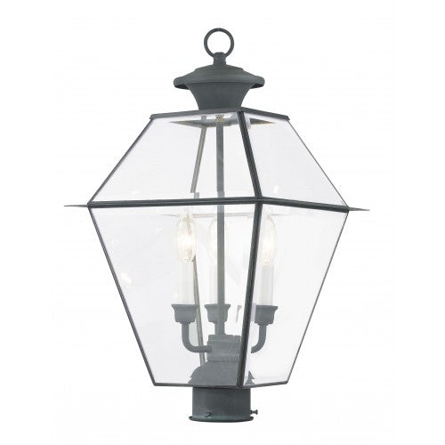 ##Antique Hardware## 3 Light Charcoal Outdoor Post Top Lantern