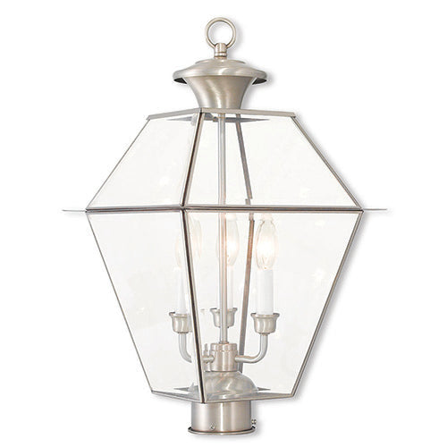 ##Antique Hardware## 3 Light Brushed Nickel Post Top Lantern
