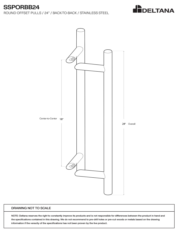 24 Inch Stainless Steel Back-To-Back Round Offset Pulls (Several Finishes Available)