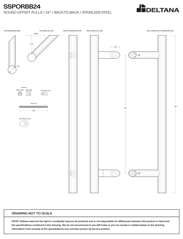 24 Inch Stainless Steel Back-To-Back Round Offset Pulls (Several Finishes Available)