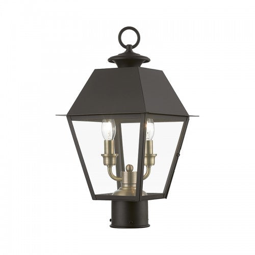 ##Antique Hardware## 2 Light Bronze with Antique Brass Finish Cluster Outdoor Medium Post Top Lantern