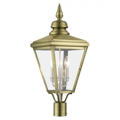 Antique Hardware 3 Light Antique Brass Outdoor Large Post Top Lantern with Brushed Nickel Finish Cluster Post