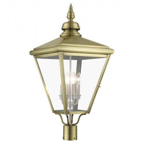 Antique Hardware 4 Light Antique Brass Outdoor Extra Large Post Top Lantern with Brushed Nickel Finish Cluster Post