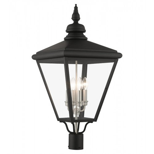 ##Antique Hardware## 4 Light Black Outdoor Extra Large Post Top Lantern with Brushed Nickel Finish Cluster