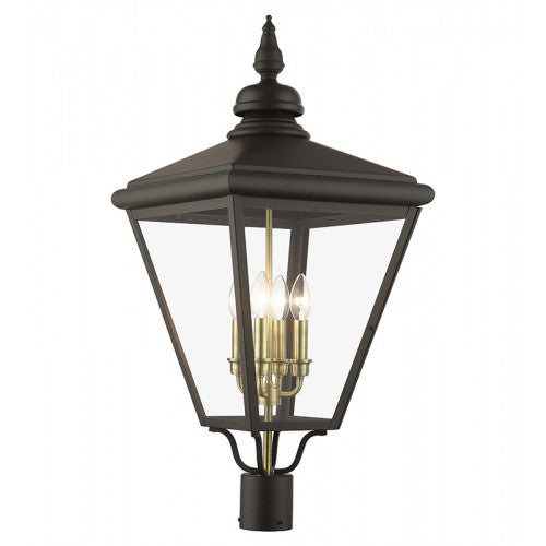 Antique Hardware 4 Light Bronze Outdoor Extra Large Post Top Lantern with Antique Brass Finish Cluster Post
