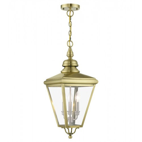 Antique Hardware 3 Light Antique Brass Outdoor Large Pendant Lantern with Brushed Nickel Finish Cluster Exterior