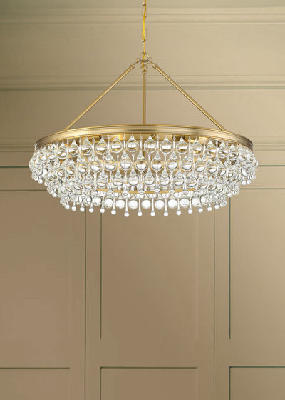 ##Antique Hardware## Calypso 6 Light Crystal Teardrop Vibrant Gold Chandelier