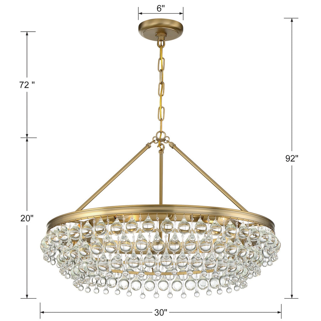 ##Antique Hardware## Calypso 6 Light Crystal Teardrop Vibrant Gold Chandelier