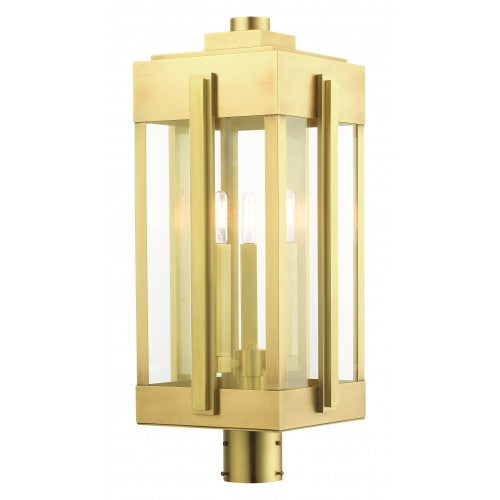 ##Antique Hardware## 3 Light Natural Brass Outdoor Post Top Lantern