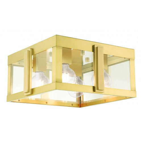 ##Antique Hardware## 4 Light Natural Brass Outdoor Flush Mount