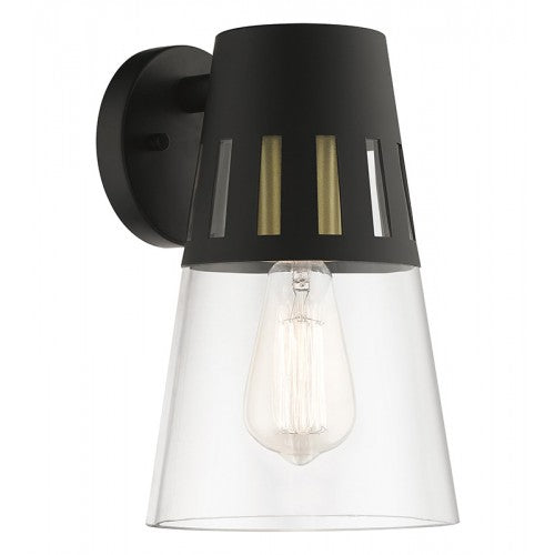 ##Antique Hardware## 1 Light Black Outdoor Medium Wall Lantern with Soft Gold Finish Accents