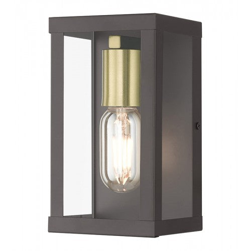 ##Antique Hardware## 1 Light Bronze Outdoor ADA Small Wall Lantern with Antique Gold Finish Accents