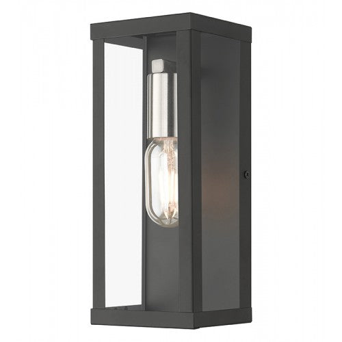 Antique Hardware 1 Light Black Outdoor ADA Medium Wall Lantern with Brushed Nickel Finish Accents Exterior