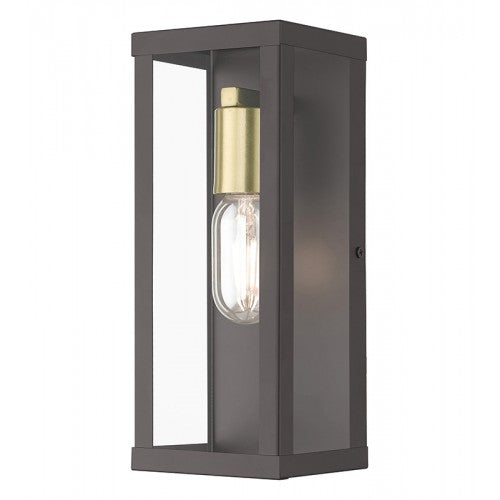 ##Antique Hardware## 1 Light Bronze Outdoor ADA Medium Wall Lantern with Antique Gold Finish Accents