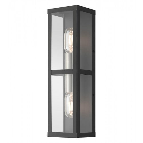 ##Antique Hardware## 1 Light Black Outdoor ADA Wall Lantern with Brushed Nickel Finish Accents