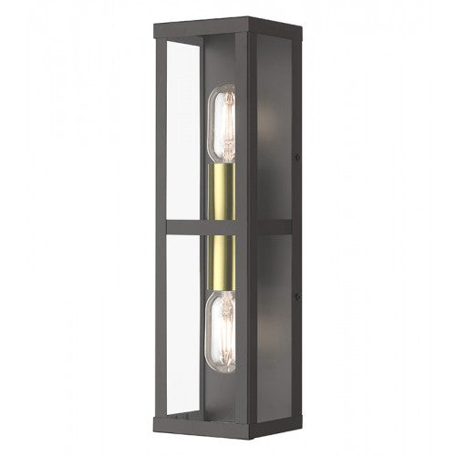 ##Antique Hardware## 1 Light Bronze Outdoor ADA Wall Lantern with Antique Gold Finish Accents
